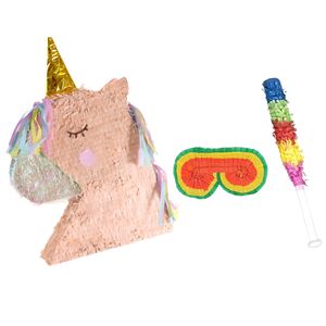 Verjaardag Pinata eenhoorn - roze - 45 x 50 cm - set met stok en masker