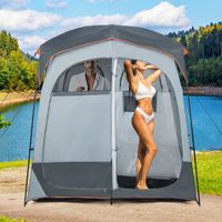 Douchetent met 2 Kamers Omkleedtent met Afneembare Regenbescherming Binnenzak Waslijn en Bovenste Haak 210 x 106 x 210 cm