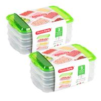 Vleeswaren bewaarbakjes - 2x - transparant/groen - 24 x 16 x 10 cm - 3 lagen - broodbeleg vershouddo