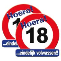 18 jaar verjaardag stopbord - 2x stuks - Dia 50 cm - Leeftijd feestartikelen - verkeersbord - Karton