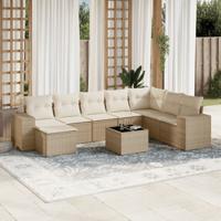 9-delige Loungeset met kussens poly rattan beige