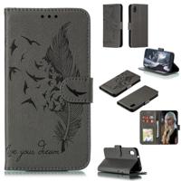 Feather patroon Litchi textuur horizontale Flip lederen draagtas met portemonnee & houder & kaartsleuven voor Xiaomi Redmi 7A (grijs)
