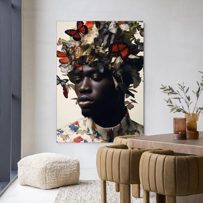 Urban Cotton Wandkleed 'Papillon' 110 x 145cm in Frame - black