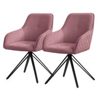 ML-Design eetkamerstoelen draaibaar set van 2 textiel geweven stof oud roze, woonkamerstoel met armleuning/rugleuning, - thumbnail