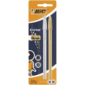 Bic balpen Cristal Shine, blister met 2 stuks (goud en zilver)