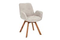 Draaibare design stoel BALTIC beige Bouclé naturel eiken massief houten poten met armleuning - 44199 - thumbnail