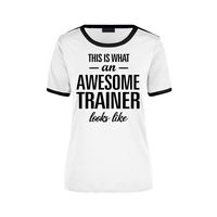 This is what an awesome trainer looks like wit/zwart ringer cadeau t-shirt voor dames - thumbnail