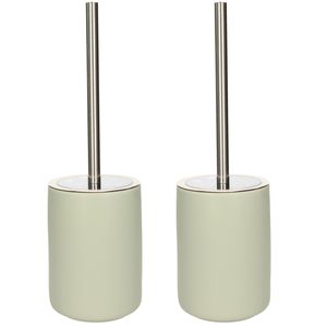 2x stuks wc-borstels/toiletborstels inclusief houder jade groen 38 cm van steen