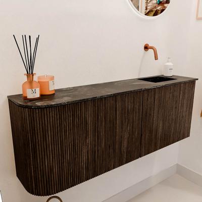 Toiletmeubel Mondiaz Joya Dlux | 111.6 cm | Meubelkleur Walnut | Faye wastafel Lava Wasbak Rechts | Zonder kraangat(en)