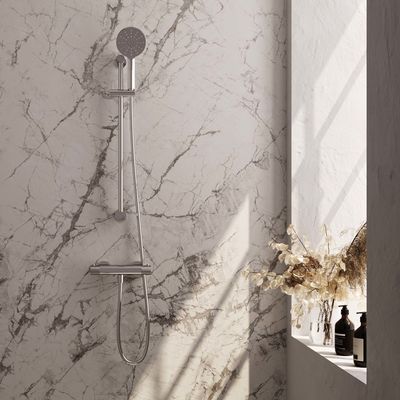 Douchekraanset Brauer Chrome Carving Opbouw Met Glijstang En Ronde Handdouche Geborsteld Chroom Brauer