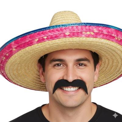 Mexicaan verkleed set - Mexicaanse sombrero hoed met plaksnor - gekleurd - heren - carnaval