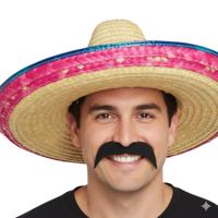 Mexicaan verkleed set - Mexicaanse sombrero hoed met plaksnor - gekleurd - heren - carnaval Mexicaan verkleed set - Mexicaanse sombrero hoed met plaksnor - gekleurd - heren - carnaval