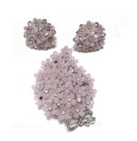 True Vintage 3 pc Set Broche & Oorbellen Lila Bloesem Zilver