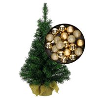 Mini kerstboom/kunst kerstboom H75 cm inclusief kerstballen goud - thumbnail