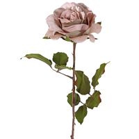 Kunstbloem roos Glamour - oud roze - 61 cm - satijn - kunststof steel - decoratie bloemen