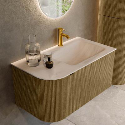 Badmeubel Mondiaz Kurve-Dlux | 85 cm | Meubelkleur Dusk | Wastafelkleur Meli | Solid surface | Wasbak rechter zijde spoelbak | 1 kraangat