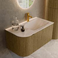 Badmeubel Mondiaz Kurve-Dlux | 85 cm | Meubelkleur Dusk | Wastafelkleur Meli | Solid surface | Wasbak rechter zijde spoelbak | 1 kraangat