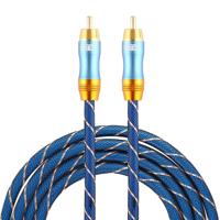 EMK 8mm RCA male tot 6mm RCA male vergulde plug grid nylon gevlochten audio coaxkabel voor Speaker versterker mixer lengte: 2m (blauw)