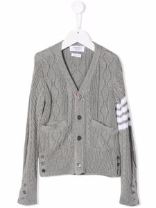 Thom Browne Kids cardigan en maille torsadée à détail 4 Bar - Gris