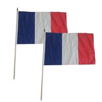 Luxe zwaaivlag Frankrijk - 2x - 30 x 45 cm - op stok - landen versiering