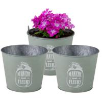 Plantenpot/bloempot voor buiten - 3x - zink - jadegroen - D17 x H14 cm