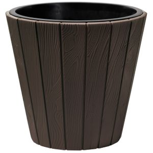 Plantenpot/bloempot Wood Style - buiten/binnen - kunststof - donkerbruin - D30 x H28 cm