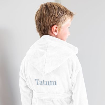 Kinderbadjas met naam - Wit- 8/10 jaar