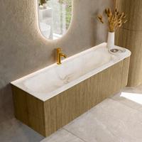 Badmeubel Mondiaz Kurve-Dlux | 145 cm cm | Meubelkleur Dusk | Wastafelkleur Frappe | Solid surface | Wasbak links zijde spoelbak | 1 kraangat