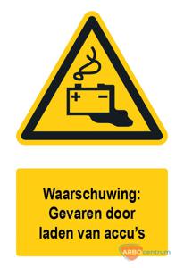 Waarschuwingsbord / sticker gevaar door laden van accu's met tekst - A3