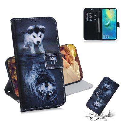 Wolf en hond patroon gekleurde tekening horizontale Flip lederen case voor Huawei mate 20 X met houder & card slots & portemonnee