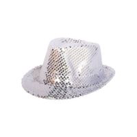 Zilveren glitter hoedje met pailletten   - - thumbnail