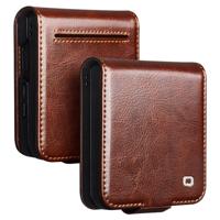 Qialino Samsung Galaxy Z Flip 7 hoesje - Leren Flipcase - Donkerbruin