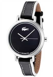 Lacoste horlogeband 2000500 / LC-33-3-14-0165 Leder Zwart 14mm + wit stiksel