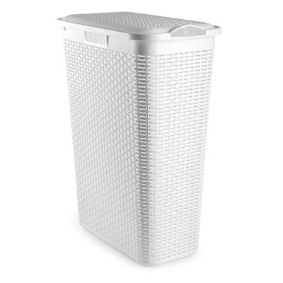 Smalle Wasmand met deksel Rotan - wit - gevlochten kunststof - 48 liter - 27 x 46 x 60 cm