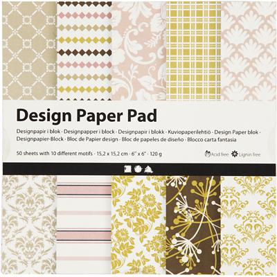 Creativ Company Design papierblok, vel 15,2x15,2 cm, 120 gr, groen, roze, 50 vel/ 1 doos