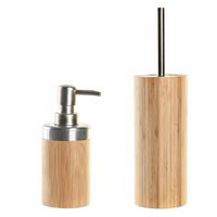 Toiletborstel met houder 38 cm en zeeppompje 300 ml bamboe/metaal - Badkameraccessoireset - thumbnail