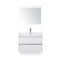 Como Badmeubelset 80 cm - Greeplijst in kleur Wit Hoogglans - Keramische Wastafel Wit - met Sence Spiegel