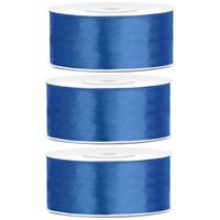 3x Helderblauwe satijnlinten op rol 2,5 cm x 25 meter cadeaulint verpakkingsmateriaal - Cadeaulinten - thumbnail