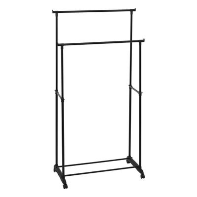 Kledingrek met dubbele stangen - kunststof/metaal - zwart - 80 x 34 x 160 cm