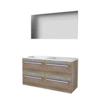 Basic-Line Basic 46 Badkamermeubelset - 120 x 46 cm - Met Grepen - 4 Lades - Acryl Wastafel - 2 Kraangaten - Spiegel - Scotch Oak