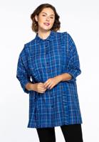 Yoek Geruite blouse met ruches | Blauw | Maat 58/60