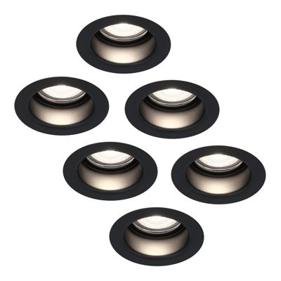 Set van 6 Mari LED inbouwspots verzonken - 5 Watt 400 lumen - 6000K daglicht wit - GU10 - Dimbaar - Rond - IP65 waterdicht - Zwart - Anti-glare