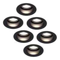 Set van 6 Mari LED inbouwspots verzonken - 5 Watt 400 lumen - 6000K daglicht wit - GU10 - Dimbaar - Rond - IP65 waterdicht - Zwart - Anti-glare