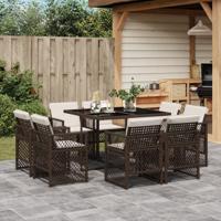 9-delige Tuinset met kussens poly rattan bruin