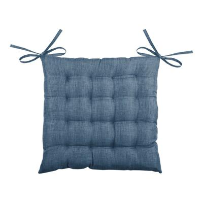 Stof Textile stoelkussen BEA - blauw - 40 x 40 x 4 cm - touwtjes sluiting - binnen/buiten