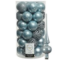 37x stuks kunststof kerstballen 6 cm incl. glanzende glazen piek lichtblauw - Kerstbal - thumbnail