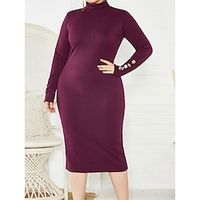 Dames Grote maten Kromme Casual jurk Trui-jurk Bodycon Effen Halflange jurk Lange mouw nappi Coltrui Modieus Buiten Wijn Donkerblauw Herfst Winter XL XXL 3XL 4XL 5XL Lightinthebox