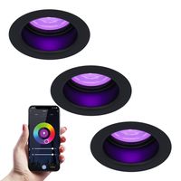 HOFTRONIC SMART 3x Mari smart LED inbouwspot verzonken - 5.5 Watt - RGBWW - WiFi+BLE - Verwisselbare GU10 - Dimbaar - voor binnen en buiten - Zwart