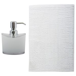 MSV badkamer droogloop mat - Bolzano - 40 x 60 cm - met bijpassende kleur zeeppompje - wit