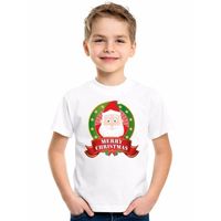 Wit Kerst t-shirt voor kinderen met Kerstman print - thumbnail